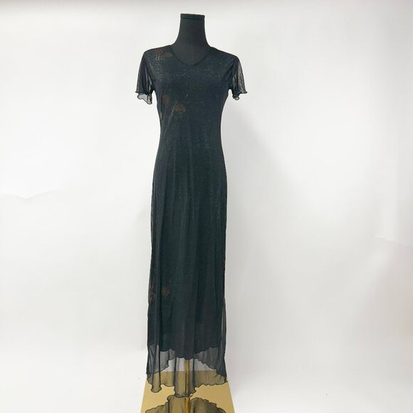 Dresses & Skirts - VINTAGE 90S STYLE LONG MESH MAXI DRESS SHIMMER WITH FLORALS